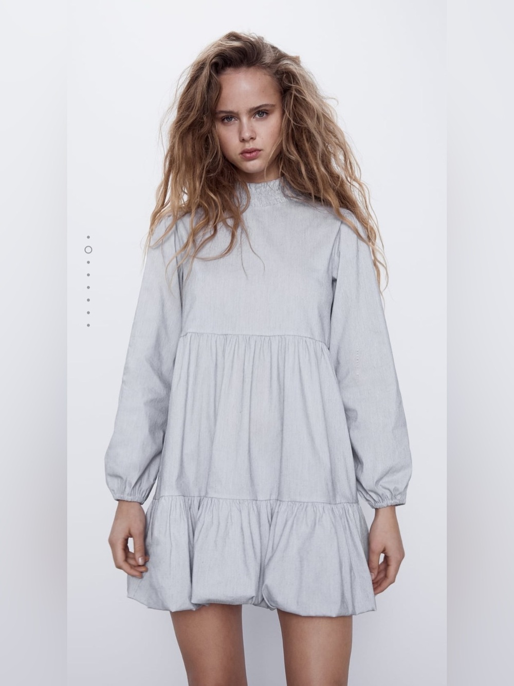 Zara Light Gray Tiered Mini Dress with Puff Sleeves